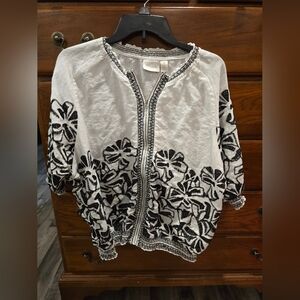 Chico's Black and White Embroidered Women's Top, Size 3